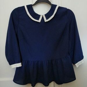Forever 21 Navy Blue Chiffon Peplum Blouse M